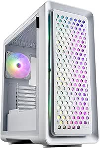 FSP CUT593 Series Full Tower Computer Case Dual Tempered Glass Side Panel 140MM ARGB Fan X4 (CUT593P, White)