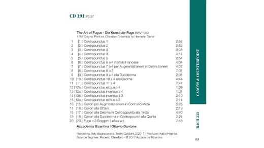 巴赫：《赋格的艺术》BWV 1080 室内乐版 Ottavio Dantone 奥塔维奥·丹通 意大利拜占庭学院古乐团