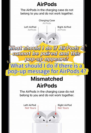 AirPods 4 won’t connect? Here’s the real fix they don’t tell you! Mismatched AirPods﻿ The AirPods in the charging case do not belong to you and do not work together.﻿ Left AirPod﻿ Not Yours﻿ Right AirPod﻿ Not Yours﻿ Mismatched AirPods The AirPods in the charging case do not belong to you and do not work together. Charging Case AirPods Left AirPod AirPods Right AirPod AirPods #AirPods4#AirPodsFix#TechTips#AppleProblems#AirPodsNotConnecting