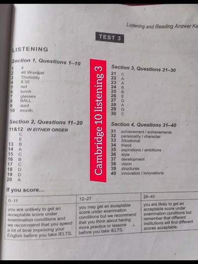 Cambridge 10 Listening test 3 answer. #ielts #cambridge #answer