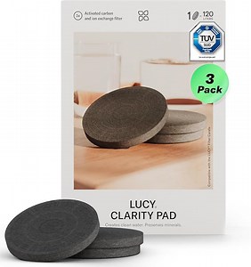 LUCY® Clarity Pad – 3x Wasserfilter für LUCY® Glaskaraffe - Aktivkohlefilter gegen Chlor, Schadstoffe & Schwermetalle - Wiederverwendbarer Filtereinsatz, Trinkwasserfilter, Wasseraufbereitung