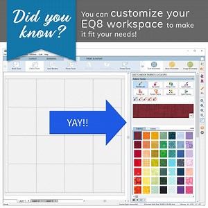 18 reactions | Customize your workspace in EQ8! You can switch which side of the screen the palette appears, the size of the tools, and more!  To make these changes, go to File > Preferences > Display | Electric Quilt | Facebook