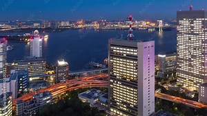 Tokyo aerial cityscape skyline time lapse video from drone with urban skyscrapers, Tokyo, Japan.