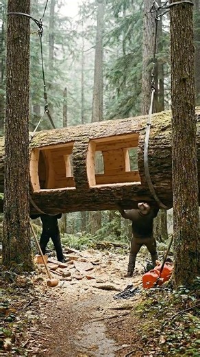 Secret Cabin Built Inside a Giant Tree Log