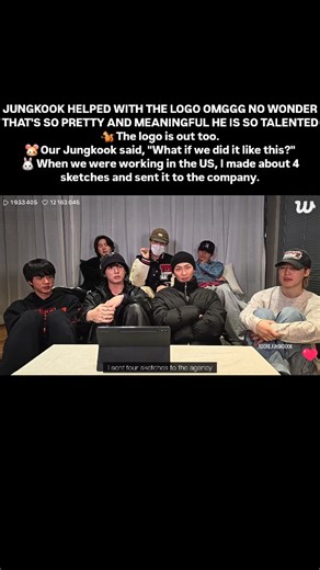 JUNGKOOK on Instagram: "JUNGKOOK HELPED WITH THE LOGO OMGGG NO WONDER THAT'S SO PRETTY AND MEANINGFUL HE IS SO TALENTED🐿️ The logo is out too. 🐹 Our Jungkook said, "What if we did it like this?" 🐰 When we were working in the US, I made about 4 sketches and sent it to the company. 🐨 Jungkook was working hard on... 🐹 He was drawing. 🐨 Yes, he was drawing on the notepad. It was meant to be ㅇㄹㄹ and I thought people wouldn't be able to guess it and I think people didn't? 🐥 Probably? 🐨 Some pe
