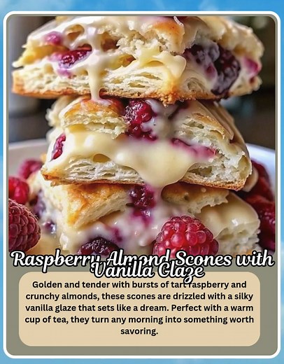 🍋 Ridiculously Easy Lemon Raspberry Scones (Flaky, fruity, and topped with a sweet lemon glaze!) 🍓 Ingredients: For the scones: 2 cups all-purpose flour 1/4 cup granulated sugar 1 tbsp baking powder 1/2 tsp salt 1/2 cup cold unsalted butter, cubed 1/2 cup heavy cream (plus more for brushing) 1 large egg 1 tsp vanilla extract 1 tbsp lemon zest 1 cup fresh raspberries For the lemon glaze: 1 cup powdered sugar 2–3 tbsp fresh lemon juice 1/2 tsp lemon zest 👩‍🍳 Instructions: Preheat oven to 400°F