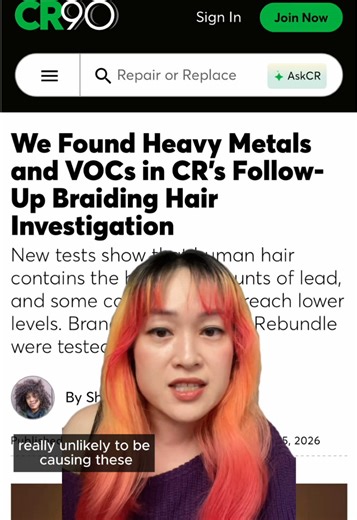 Disappointing to see @Consumer Reports double down on their dodgy braiding hair tests and reporting from last year, especially after I met with their scientists about it. Most glaring problem: Their heavy metal numbers assume you're eating 25 grams of hair (a tennis ball's worth, or a quarter pack) every day. #consumerreports #braidinghair #nontoxicbeauty #hairtok