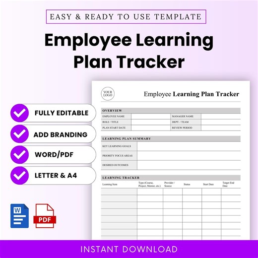 Employee Learning Plan Tracker Template – Word & PDF, A4 + US Letter - Etsy