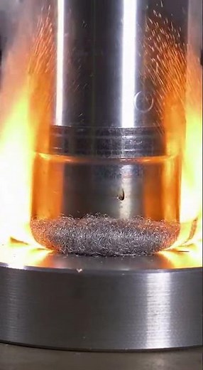 HYDRAULIC PRESS IGNITES STEEL WOOL?! 🔥 Instant Fire & Smoke Explosion – SLOW MOTION!