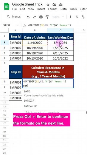 Google Sheets Trick: Calculate Experience in Years & Months!