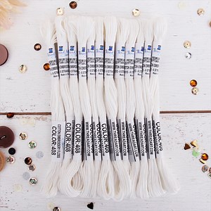 ThreadArt Premium Egyptian Cotton Embroidery Floss - 8.75 Yds - 6 Strand - 12 Skeins - White No.408
