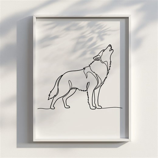 Wolf Line Art | Minimalist Wild Animal Line Art | Digital Download Wall Art - Etsy