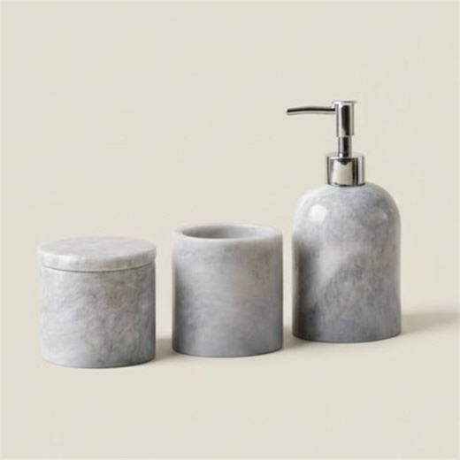 Grey Marble Bathroom Set – Soap Dispenser, Cotton Jar & Toothbrush Holder (3 Pieces, Handcrafted) - Etsy