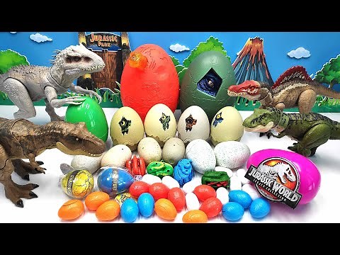 30 Dinosaur Egg With 4 Jurassic World Dino! T-Rex, Spinosaurus, Indominus 공룡 알 깨기