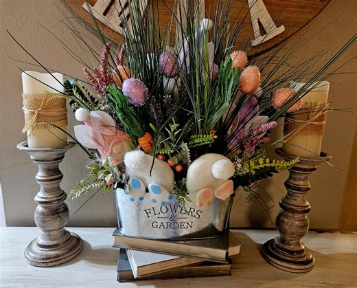 Lighted Easter Bunny Flower Arrangement: Spring Garden Decor - Etsy