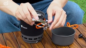 Odoland Heat Exchange Camping Pot with Backpacking Stove 7-In-1 Camping Cookware Mess Kit for Hiking, Trekking, Fishing and Picnic
