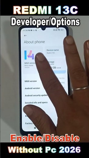 Redmi 13c: How to Enable the Developer Options 2026 ? For Usb Debugging Etc. #smartphone