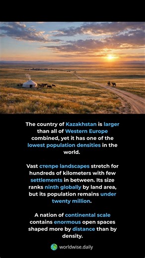 A giant country with wide open space. Kazakhstan ranks ninth in the world by land are...