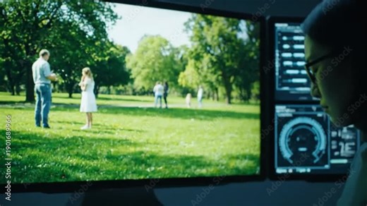 Digital Artist Erasing Child from Family Photo on Computer Screen with Stylus Pen.