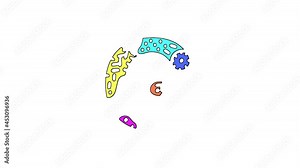 Letter G isolated on clear White background. 4K video. Animated cartoon Unique font. Colorful contrasting fun doodle symbol, ornament. Capital Letter G for app interface, sci-fi fiction game.