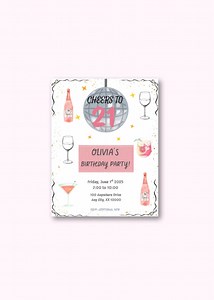 21st Birthday Invitation Template With Drinks, Aesthetic Invitation, Birthday Invitation, 21st Birthday, Drinks, Celebrate, Cute and Pink - Etsy