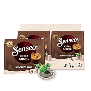 Senseo Extra Strong Dark Roast Coffee Pods, 16 Count (Pack of 5) - Single Serve Coffee Pods Bulk Pack for Senseo Coffee Machine - Compostable Coffee Pods for Hot or Iced Coffee, Cold Brew Coffee
