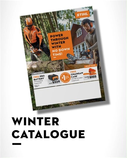 Power through Winter with NO DOWNTIME! ❄️ STIHL fans, our Winter catalogue is out now. We’re bringing the sunshine with FREE Pro batteries, selected AP bundles, 7 new petrol chainsaws with free carry case, and 25% off all chaps and cut-resistant pants. 👉 Click the link here: bit.ly/3y3FFDO #STIHL #WinterCatalogue #Deals #Gardening | STIHL