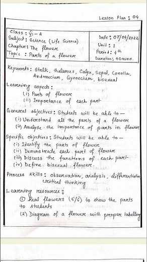 5E Lesson Plan on Parts of Flower