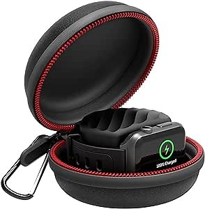 HALLEAST Travel Case for Apple Watch Charger, Portable Carrying EVA Charging Dock Holder for 38mm 40mm 41mm iWatch Series 11/SE3/10/9/8/SE2/7/SE/6/5/4/3/2/1, with Night Stand Mode, Black