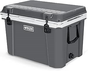 WEIZE Ultra-Light 55 Quart Hard Cooler Insulated Portable Ice Chest Box with Bottle Opener, Keeps Cold up to 7 Days for Beach, Drink, Beverage, Camping, Picnic, Fishing, Boat, Barbecue, Grey