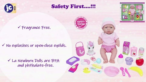 JC Toys - La Newborn Nursery | 7 Piece Doll Gift Set | 12" Life-Like Asian Doll with Accessories | Purple | Ages 2+ (18346)