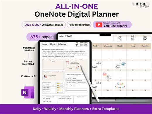Onenote Planner 2026 2027 Digital Onenote Templates Hyperlinked Planner Daily Weekly Planner Organization Planner Professional Onenote 2026 - Etsy
