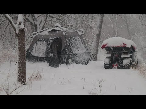 OVERNIGHT SNOWSTORM CAMP A WET MESS INSIDE WITH ME BUDS IN URBAN WOODS