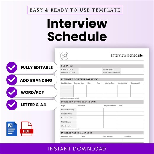Interview Schedule Template – Word & PDF, A4 + US Letter - Etsy UK