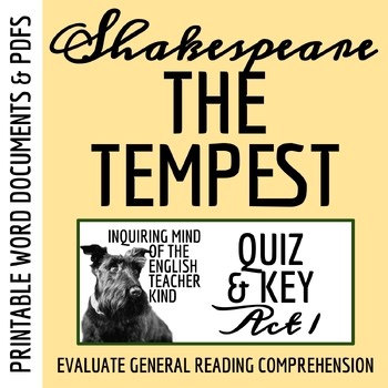 The Tempest Act 1 Quiz and Answer Key | Shakespeare Assessment | Worksheet