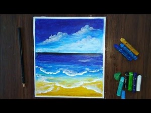 2 minutes Seascape Tutorial for Beginners - Oil Pastel drawing/painting - Seascape Painting.