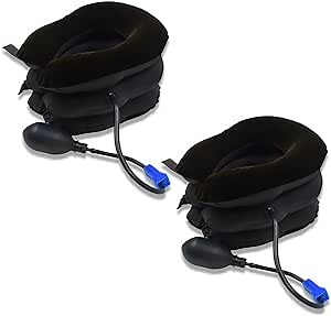 2 Pack Cervical Neck Traction Device Inflatable Collar Brace Adjustable Neck Stretcher Neck Support for Spine Alignment and Chronic Neck Pain Relief(Brown)