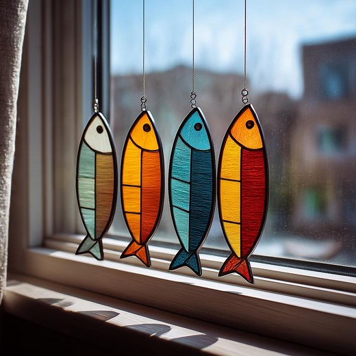 Fish Stained Glass Pattern: Ocean Suncatcher DIY Template (PDF Download) - Etsy