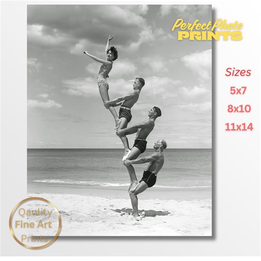 Vintage 1930s Beach Human Tower Photo Print | Retro Acrobats Group Pose | Classic Summer Fun Wall Art - Etsy