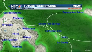 An NBC Palm Springs Weather Heads-Up! I just extended the parameters of the latest NAM forecast model to reach into early-Tuesday. A chance of SoCal precipitation exists between now and Monday. Here's a look at when and what the Coachella Valley may experience during this time frame. On a side note, the latest GFS has scattered showers for the Valley late-tonight into Sunday morning followed by more significant rainfall late-Monday morning into the early-evening hours. All forecast models have c