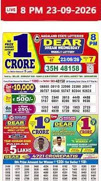 Dear Dream Evening 8 PM Lottery Live Result | Lottery Sambad Live 23/09/2026 | Nagaland Lottery Live