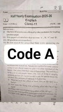 क्लास 11th अंग्रेजी अर्धवार्षिक परीक्षा code A l class 11th English half yearly exam paper code A