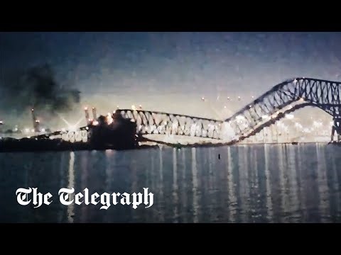 Moment Baltimore bridge collapses causing ‘mass casualty event’
