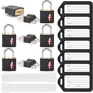 TSA Approved Luggage Lock and 6 Luggage Tags, TSA Gun Lock Also Can Suit for Suitcase, Luggage, Backpack, Laptop Bag, Locke 6 Pack Black