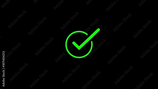 Green check mark animation approval success confirmation. Green tick mark verified status correct action. Check sign approval success right symbol animation. tick mark icon animation.