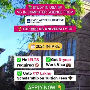 25 reactions | MS in CS from Case Western Reserve University (Top #50 in US) ✅ 17 Lakhs guaranteed scholarship with Leap Advantage ✅ No IELTS required ✅ No GRE required* ✅ 94% placement* ✅ 3 year US work visa Applications open for September 2024 intake. | Leap Scholar | Facebook