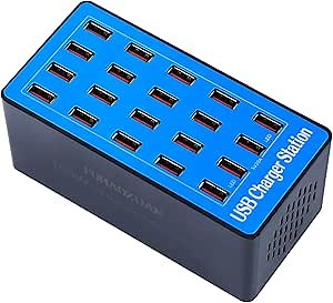 USB Charging Station,100W 20-Port Multi Device Charger with Intelligent Safety Features,Charging Station for Multiple Devices Phone,Watch,Pad,Speakers,Headphones,PS Compact for Home,Office,Travel
