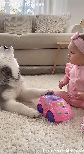 1.8M views · 46K reactions | Baby says “No! That’s my toy!” but the puppy doesn’t listen!   100% AI video for fun & laughs! Every scene is digitally created — no real animals, babies, or people.  Enjoy and share!  No reuploads. #AIreel #AIfunny #AIanimals #AIfun #CreativeAI #AIvideo #AImagic | Tiny Paws Garden | Facebook
