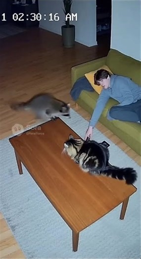 Maine Coon Saves Teen from Raccoon Attack! #HeroCat #MaineCoon #Wildlife