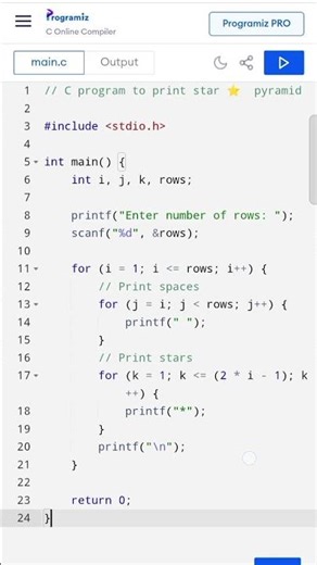 pyramid program in C programming 👩🏻‍💻😲 #programming #hardwork #coding #study #cprogramming